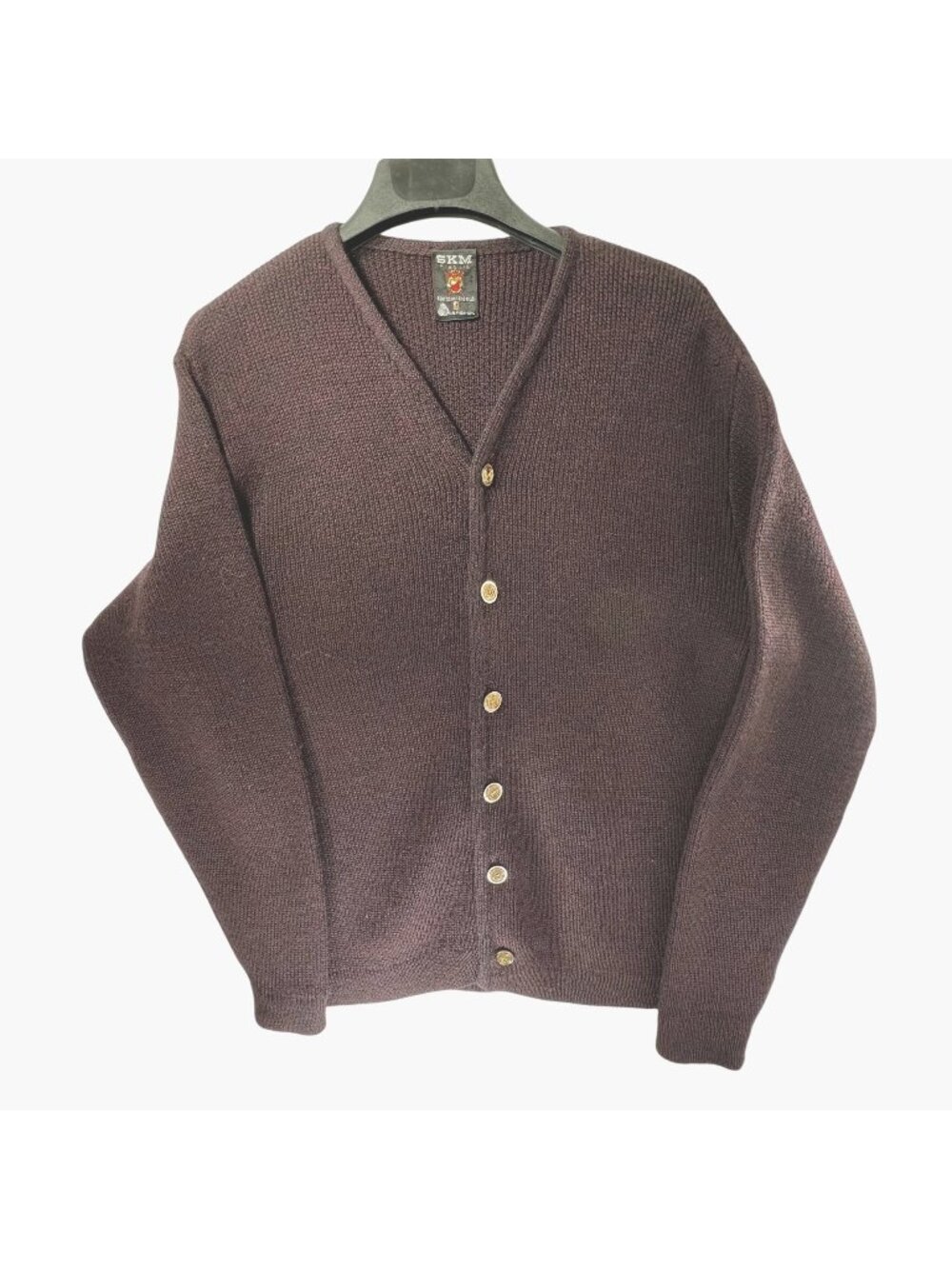 Vtg SKM Cardigan Wool Sweater Seattle Knitting Mills Penguin L Black Gold 60s